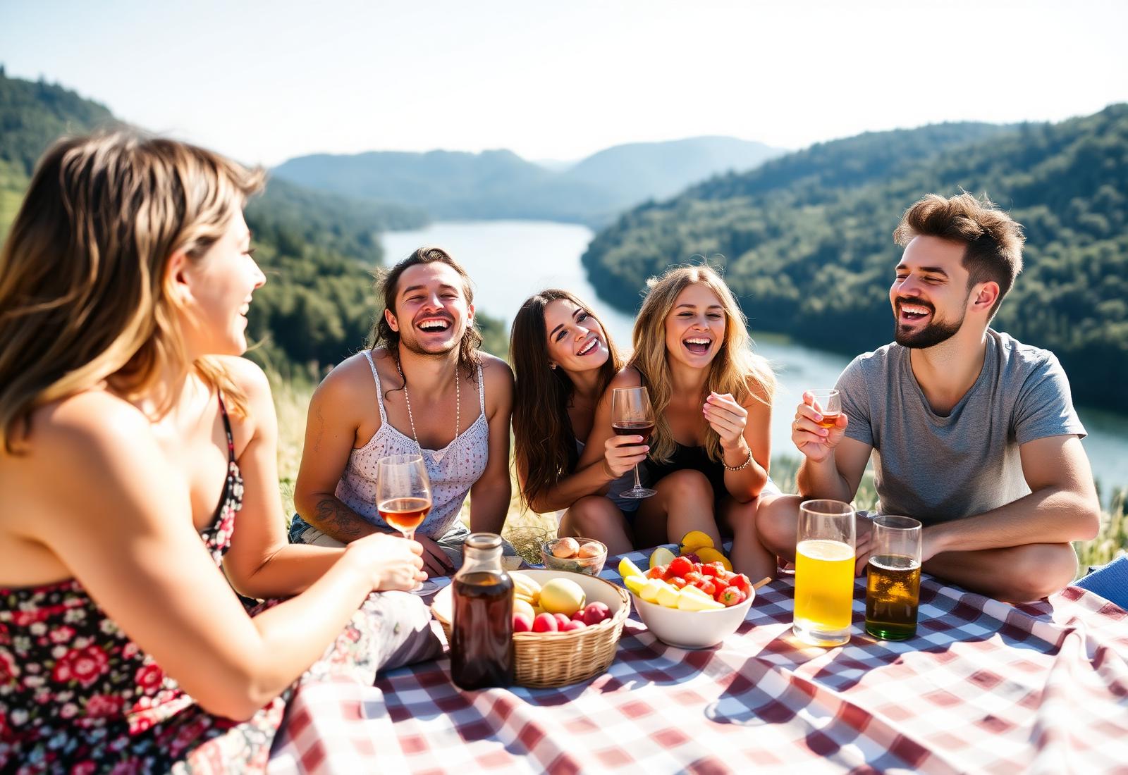 Prieteni la picnic în natură